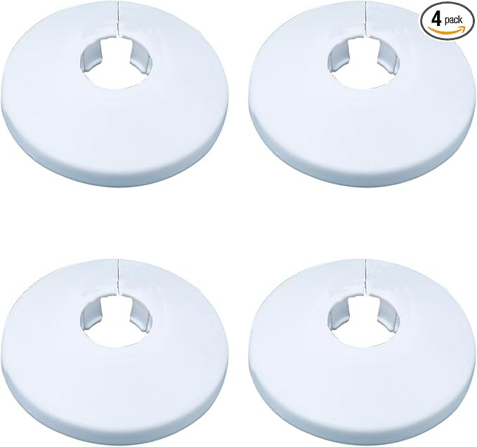 12mm Pipe Cover Decoration; Fit 0.47" Outer Diameter Pipe/Hole; White PP Plastic Escutcheon Collar; Snap-on Water Escutcheon Plate for Bathroom Kitchen Wall Tube Decor 4 Pcs