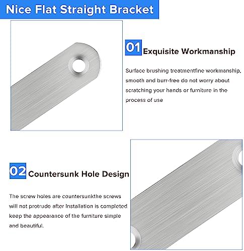 16 Pack Flat Plate Straight Brackets 40MM Stainless Steel Flat Metal Braces,Repair Bracket with Screws