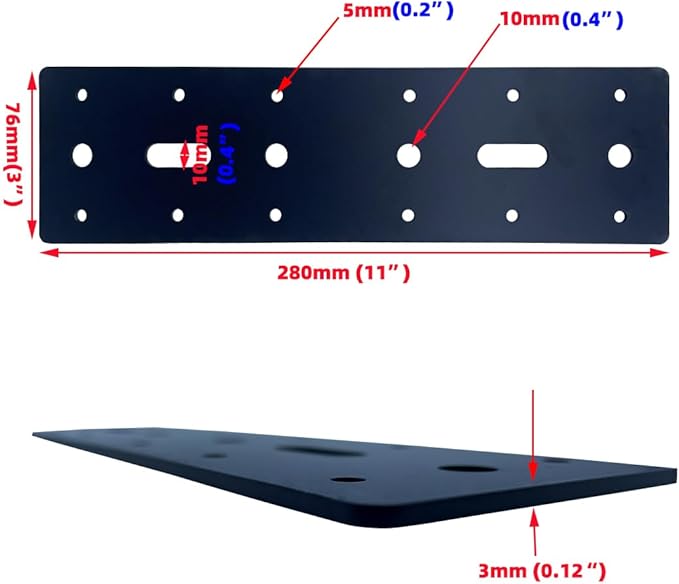 2PCS 11" X 3" Straight Steel Flat Plate,Heavy Duty Mending Plate Joining Connecting Brackets, I Strap Metal Plate.Fit 4x4,6x6 for Repair House,Furniture,Pavilion,Straight Flat Plate for tress framing