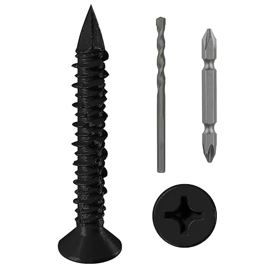 WenSilon(100 PCS) 1/4" x1-3/4 Black Concrete Screw Anchor Black Flat Head for Anchoring to Masonry, Block or Brick Stucco