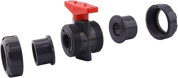 DERNORD 2 Pack PVC True Union Ball Valve with Full Port, EPDM O-Rings, and Reversible PTFE Seats,Rated at 200 PSI (1 1/4 inch Socket)