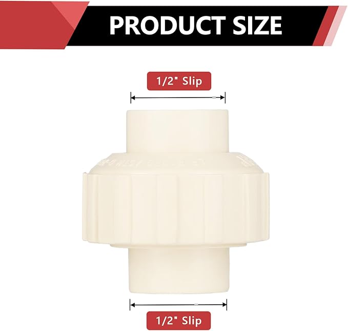 (100 Pack) EFIELD 1/2" Inch CPVC Slip Union, CTS x CTS Union Solvent Connection Fittings,(CPVC030-5-100PCS)