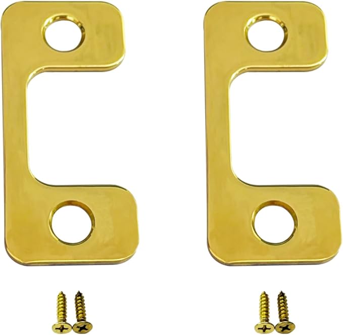 QCAA Solid Brass Deadbolt Strike Plate, Adjustable Jamb Plate, for Electronic Locks, Polish Brass, 2 Pack, Made in Taiwan