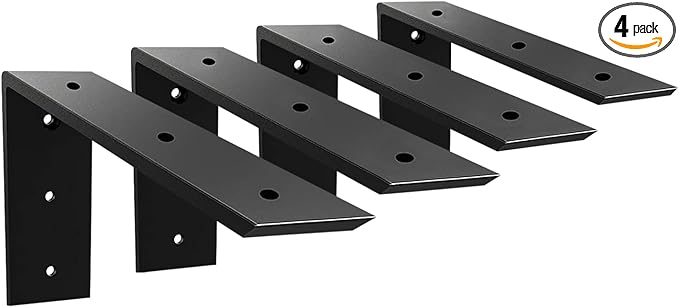 WINKER Countertop Support Bracket 4 Pack Heavy Duty 3/8" Thick Hidden L Shelf Bracket 6" x 6" x 2.5" Metal Corbels for Quartz/Granite/Wood/Concrete/Laminate Countertops, Black