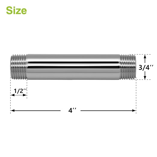 Naiture Brass Heavy Duty 1/2 NPT Connection Threaded Pipe Fitting Nipple, 4" Long, Chrome Finish