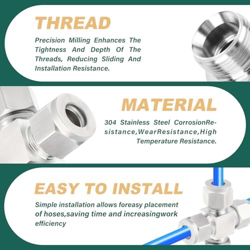 1PCS 304 Stainless Steel 4 Way Compression Tube Pipe Fitting Connector, 3/8" Tube OD 4 Way Adapter for fuel/air/liquid/oil/gas/vacuum pipelines