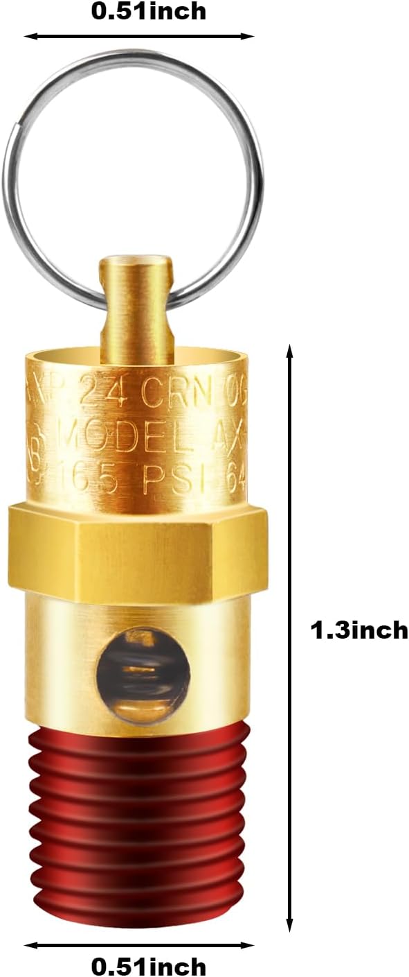 2 Pieces 1/4'' Male NPT Air Compressor Pressure Relief Valve Brass Safety Valve Air Compressor Check Valve (165 PSI)