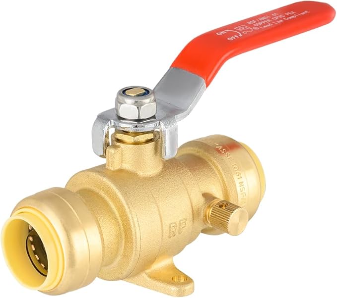 (Pack of 5) EFIELD 3/4 Inch Push-Fit Full Port Drop Ear Brass Ball Valve with Drain, UPC Certified, LF Brass,(PF-VALVE072-5PCS)