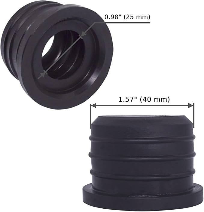 (Pack of 1) Black Rubber Sleeve for Drain Pipe, 1.57" x 0.98" (40 x 25 mm) Pipe Connector, Adaptor, and Reducer