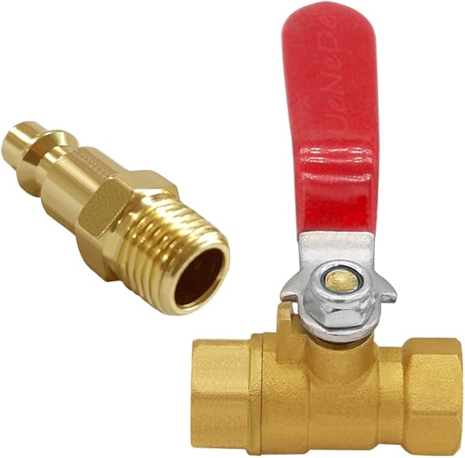 2PCS Brass 1/4 Inch NPT Ball Valve and Air Connect, 1/4" NPT Female Thread Shut-off Valve with 1/4" NPT Male Industrial Air Hose Quick Plug for Air Compressor Pneumatic Coupler Fitting Adapter