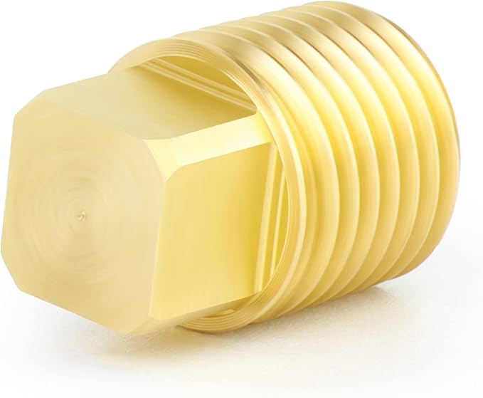 GASHER 10PCS Brass Fitting 1/4" NPT Male Brass Plug Pipe Fitting, Square Head Plug