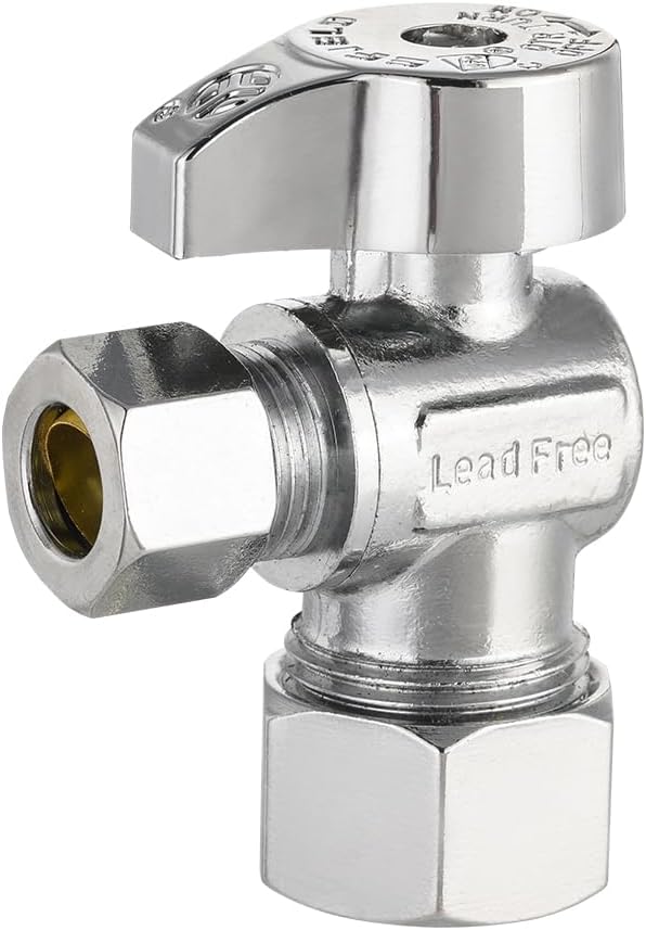 Pro 8-Pack EFIELD Angle Stop Valve 1/2" Nominal (5/8" OD) Compression x 3/8" OD, 1/4-Turn, Heavy-duty, Chrome Plated LF Brass,(VALVE371)