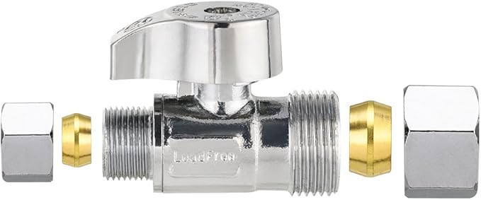 Pro 8-Pack EFIELD Straight Stop Valve 1/2" Nominal (5/8" OD) Compression x 3/8" OD, 1/4-Turn, Heavy Duty, Chrome Plated LF Brass,(VALVE373)