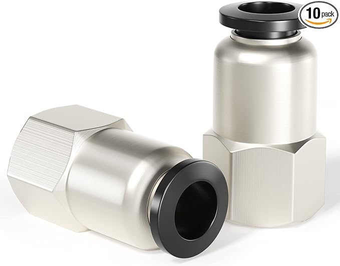 TAILONZ PNEUMATIC Female Straight 3/8 Inch Tube OD x 1/8 Inch NPT Thread Push to Connect Fittings PCF-3/8-N1(Pack of 10)