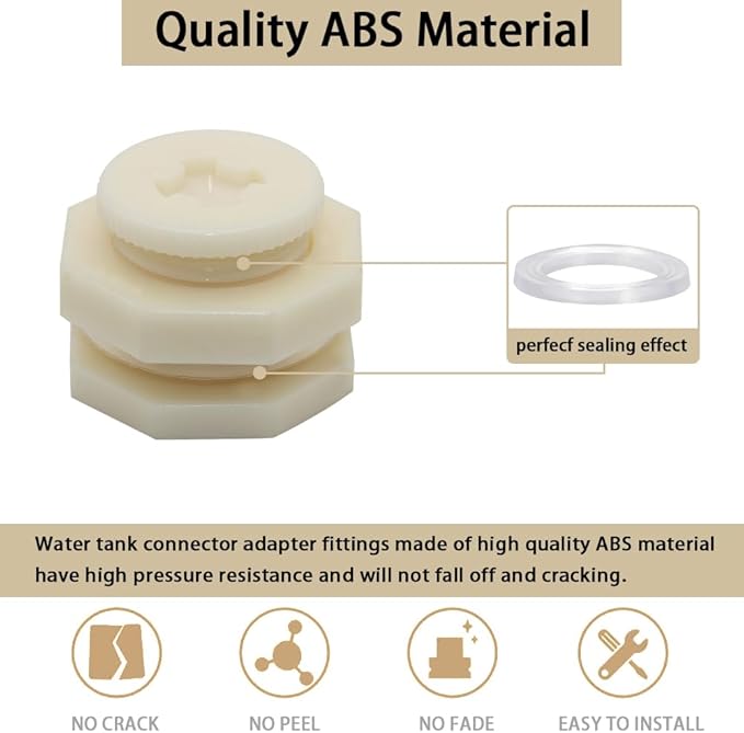 3/4 Female ABS Bulkhead Fitting, Plastic Water Tank Connector Adapter Fitting with Plugs for Outdoor rain Barrel Garden Hose Adapter Spigot kit Water Tank Gallon Drain Bucket(Set of 4)