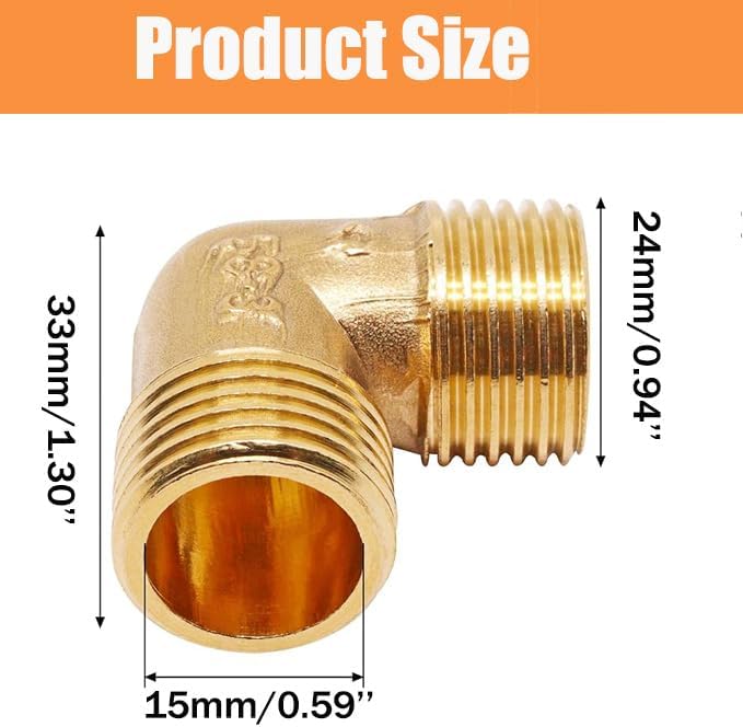 2pcs Brass Pipe Fitting 90 Degree Elbow 1/2" NPT Male to 1/2" NPT Male Pipe Fittings