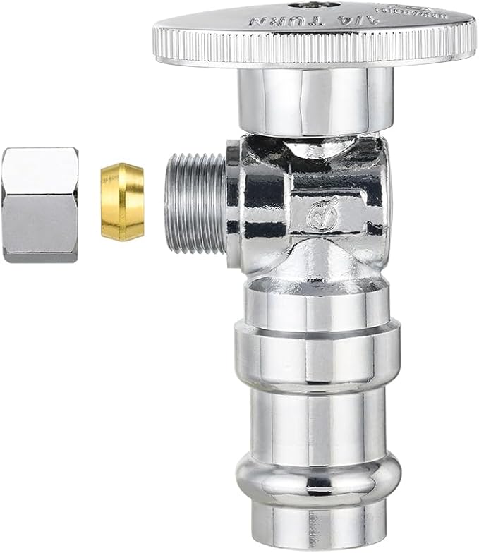 (Pack of 2) EFIELD Stop Angle Valve, 1/2" Copper Press x 3/8" OD Compression, 1/4 Turn, LF Brass Made, Chrome Plated,(VALVE393-2PCS)