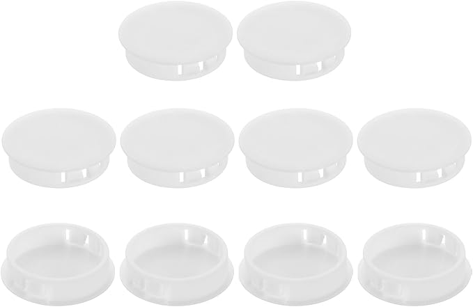 uxcell 10Pcs Plastic Hole Plugs, 38mm(1-1/2") Flush Type Panel Plugs, Round Snap Knockout Locking Plugs for Furniture Insert End Caps Panels, White
