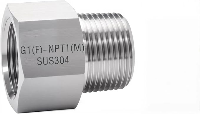 1 Piece G1 Female-NPT1 Male Threaded Fitting,Reducer Adapter, 304 Stainless Steel Sensor Gasket Adapter Extender.