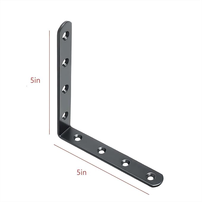 8Pcs Black L Brackets 5x5 Inch - Heavy Duty Corner Shelf Brackets for Wood Bookshelves, Steel Construction with Screws, Right Angle Brace Support