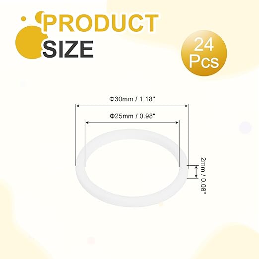 MECCANIXITY PTFE Flat Washers, 24Pack 30mm OD 25mm ID 2mm Thick Sealing Spacer Gasket Ring for Faucet Pipe Hose Bolt Machinery, White