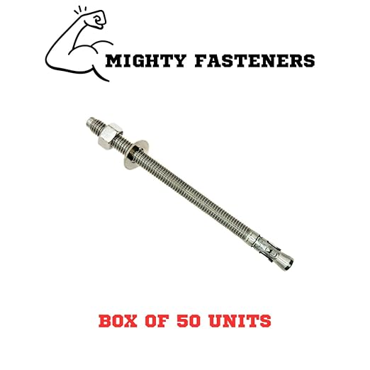 Wedge Anchors – Heavy-Duty 304 Stainless Steel Expansion Bolts for Concrete & Masonry, Rust-Resistant & Durable - 1/2" X 7-1/2" - 50 Pack