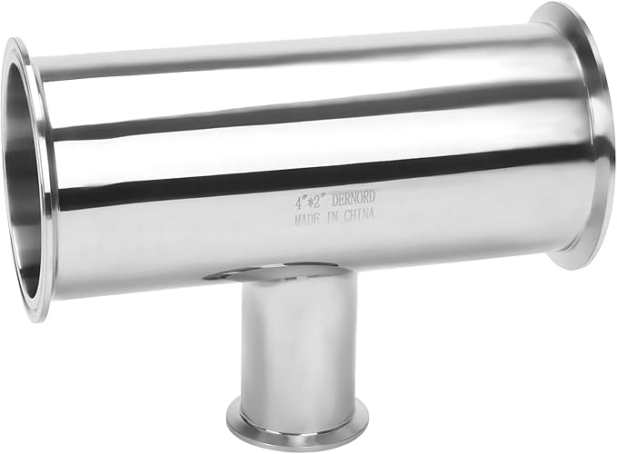 DERNORD Reducing Clamp Tee 3 Way Stainless Steel 304 Sanitary Fitting (Pipe OD: 4 inch x 4 inch x 2 inch)