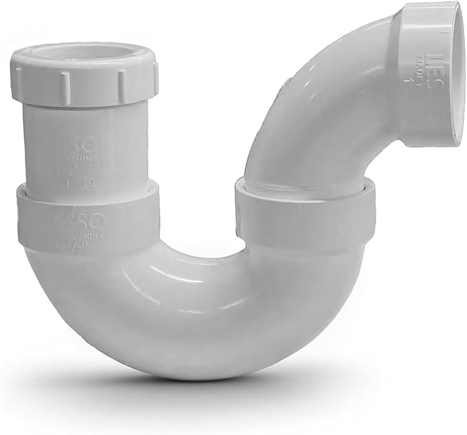 LESSO PVC Pipe, Adjustable P Trap 1 1/2 Inch, PVC Fitting for RV Drain Bathroom Kitchen Sink Drain Pipe Tubular Kit with White Threaded Adapter Ring