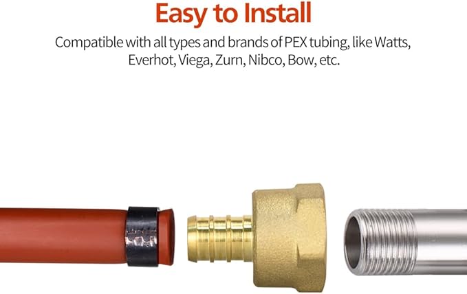 10pcs PEX 1/2" x 1/2" NPT Female Fittings, 1/2"x 1/2" NPT Female Threaded Adapter Crimp Fitting, Brass, Full Port for PEX pipes in plumbing jobs