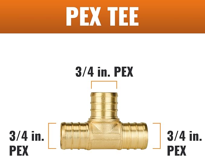 SUNGATOR 50-Pack 3/4" Pex Tee, No Lead Brass, 3/4 Inch Pex T Fittings