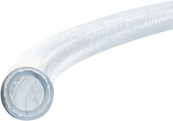 Gloxco Clear Braided PVC Tubing, Food Grade, Heavy Duty Reinforced Hose, 1/2" ID, 100 Ft Length