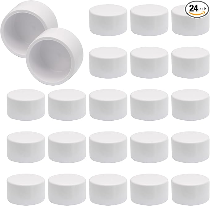 24 Pack 1/2 Inch PVC Cap, SCH40 PVC Pipe End Cap Fitting Furniture Grade PVC Pipe End Cap Plug Adapter, White PVC Pipe Plug Socket Fittings for Build PVC Furniture DIY Garden Shelf