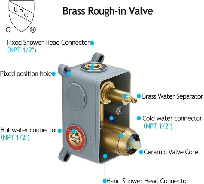 Brushed Gold Ceiling Mount Round Rain Shower System with 16 Inch Shower Head and Handheld Bathroom Shower Set Contain Shower Faucet Trim Kit (Mixer Valve Included)