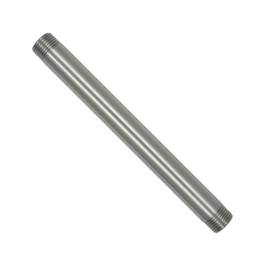 Naiture Brass Heavy Duty 1/2 NPT Connection Threaded Pipe Fitting Nipple, 8" Long, Brushed Nickel Finish