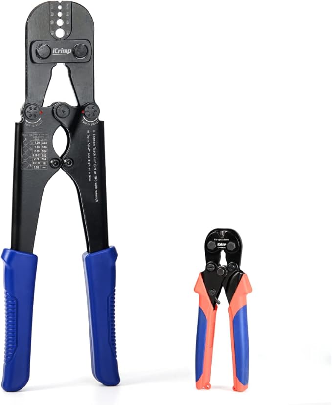 iCrimp Wire Rope Crimping Tool for Aluminum Loop Sleeve, Two Barrel Ferrule, Oval Sleeves, 3/64 in to 1/8 in, Swaging Tool Kit with Wire Rope Cutter
