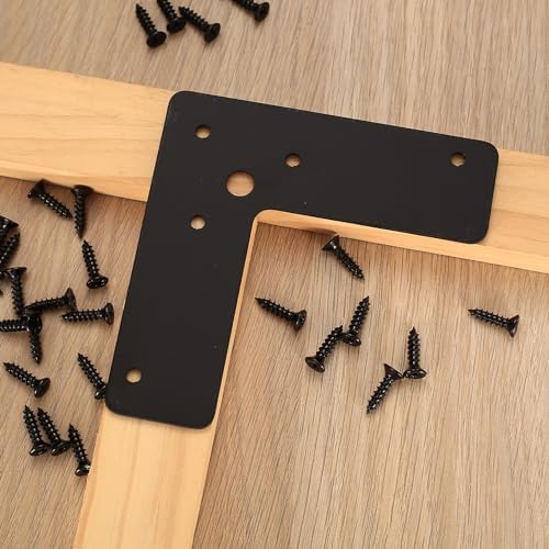 Flat L Brackets, 10pcs Flat L Right Angle Brackets, Black Flat Mending Plates, Corner Brackets Flat Repair Plate Corner Braces, Corner Stealth Speed Brace Brackets, 4"×4"×1¼", Load 33 Lbs (L Type)