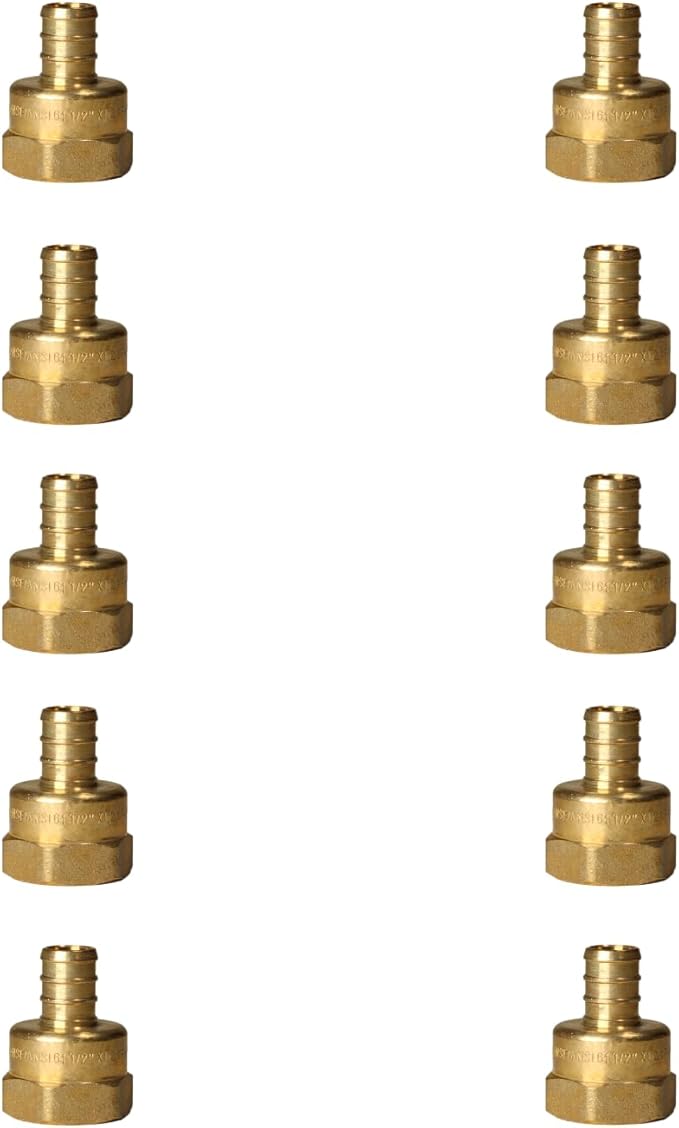 10 PIECES XFITTING 1/2" PEX X 1/2" FEMALE NPT THREADED ADAPTER BRASS CRIMP FITTING - BRASS, FULL PORT