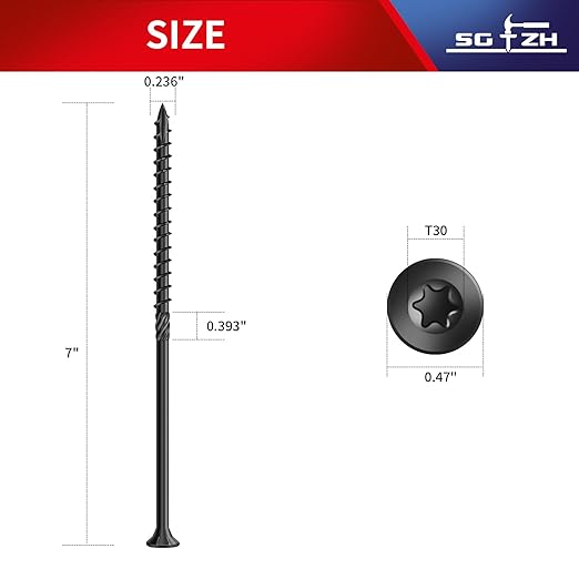 #14 x 7 Inch Deck Screws (19Pcs) 1lb. Carbon Steel, Black, Flat Head, Rust Resistant epoxy Coated, with T30 Star Bit