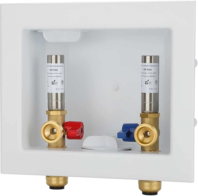 (1 Pack) Lidertik Washing Machine Outlet Box Push to Connect with Hammer Arrestors and Center Drain, Inlet 1/2 inch Push to Connect x Outlet 3/4 inch Male Thread, Absorb Shock And Reduce Noise 651-11