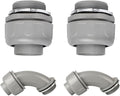 Conduit Connectors, 1-1/2 Inch Liquid Tight Connector NPT Non-Metallic for PVC Electrical Flexible Conduit Fittings, 2 Straight and 2 Angle 90 Degree, UL Listed, Grey (4-Pack)