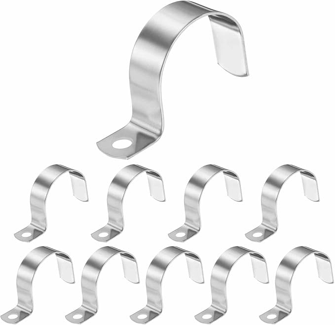 HARFINGTON 1-3/4 Inch Pipe Strap, 304 Stainless Steel Conduit Clip 10Pcs Single Hole Strap Clamp for Pipe Tube Cable Fixing (45mm, Silver)