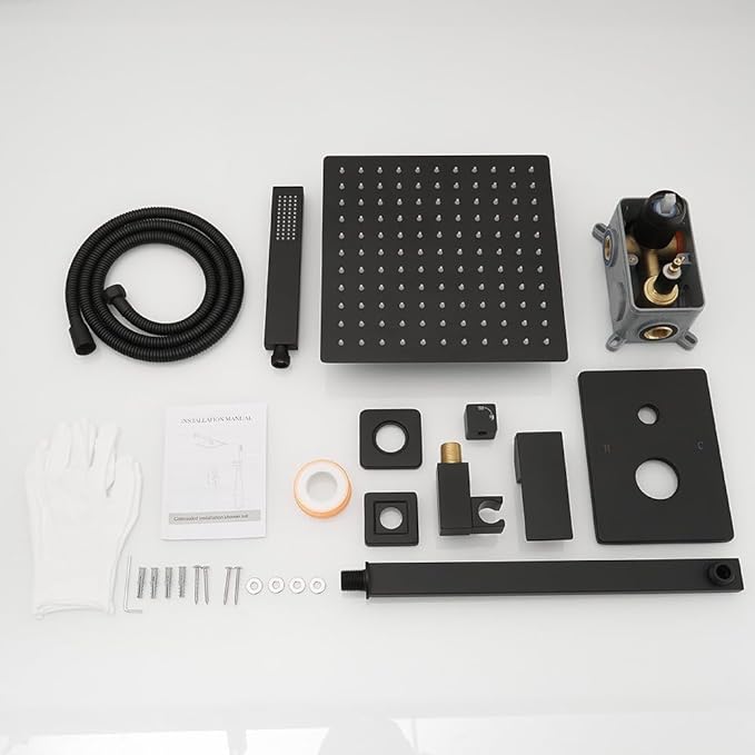 Matte Black Shower System 10 Inch Bathroom Luxury Rain Mixer Shower Combo Set Wall Mounted Rainfall Shower Head and Handheld System Shower Faucet Rough-in Valve Body and Trim Kit