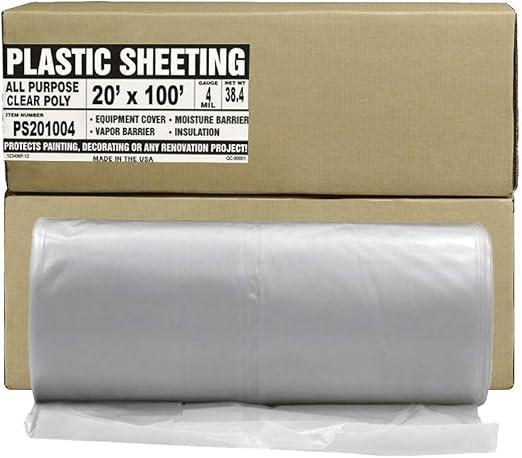 Aluf Plastics Clear All Purpose Poly Sheeting, Extra Strong, 4 mil, 20' x 100' for Painting & Furniture (1 Pallet of 25 Pack)