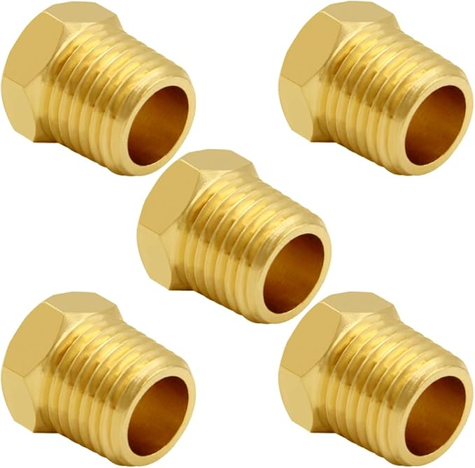 Joywayus 1/8" NPT Male Pipe Plug Outer Hex Thread Socket Plug Brass Fitting (Pack of 5)