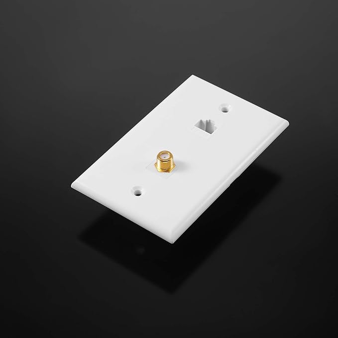 Weewooday 8 Pieces Cat 6 Ethernet Wall Plates, Cat 6 Coax Wall Plate with Ethernet Port and Gold-Plated TV Coax F-Type Port (White)