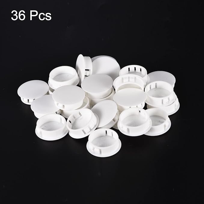 uxcell 1-1/4" Plastic Hole Plugs, 36Pcs Flush Type Panel Round Snap in Fastener Knockout Locking Plugs for Furniture Insert End Caps Panels, White