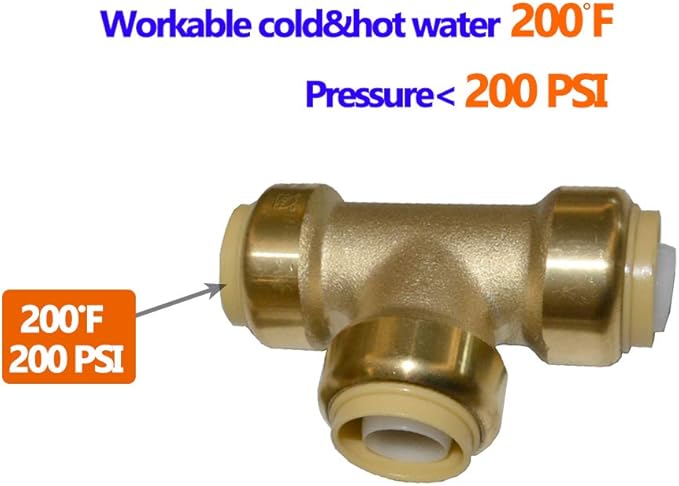 HQMPC 1" Pex Fitting Pex tee 6 Pcs Push Fit Plumbing Tee, Push-to-Connect Plumbing Fittings, Brass Pipe Connector T Fittings for Copper, PEX, CPVC, No Pb (6pcs, 1 Inc)