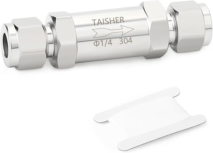 TAISHER 1PCS 304 Stainless Steel 1/4" Tube OD Check Valve,Backflow Prevention,One Way Non-Return Check Valves