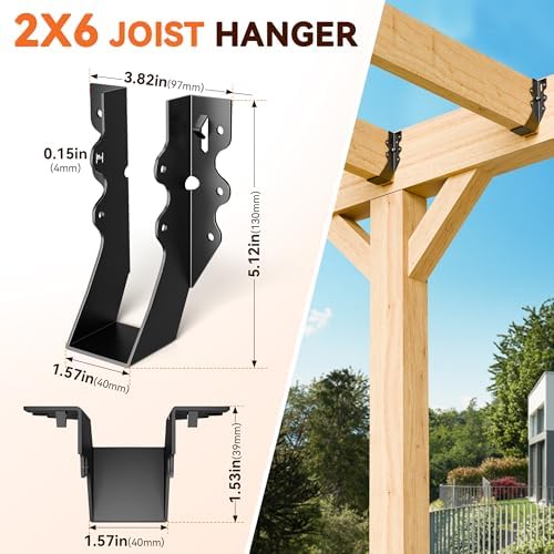 25 Pcs Black 2x6 Joist Hanger,LU26 18 Gauge Double Shear Face Mount Joist Hanger,Hurricane Ties for Rafters Tie Brackets Great for Floor Deck and Ceiling Joists