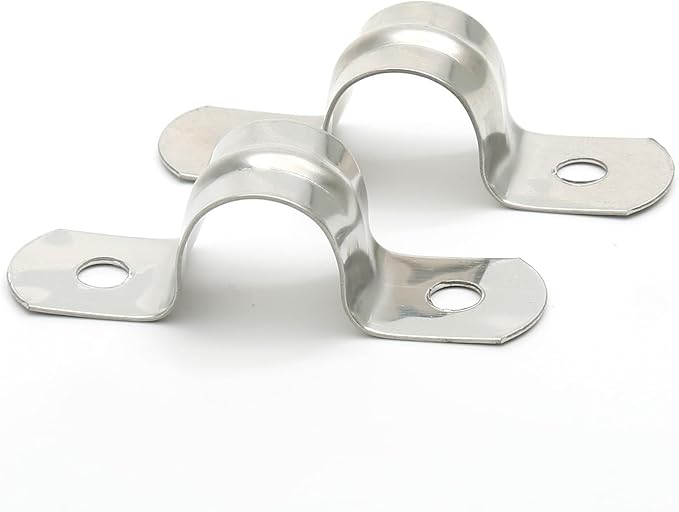 100PCS M12 (1/2 Inch) Stainless Steel Rigid Pipe Hole Strap, U Bracket Pipe Strip Cable Clamp Hanger with 2 Holes Fit for 1/2 inch Pipes OD